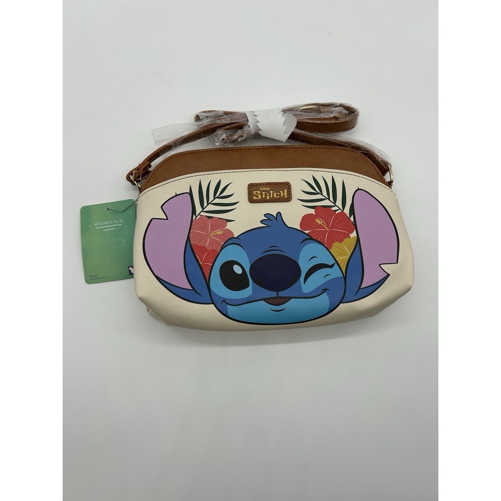 NWT Disney Lilo & Stitch‎ Winking Big Face Floral Crossbody Bag Purse Bioworld